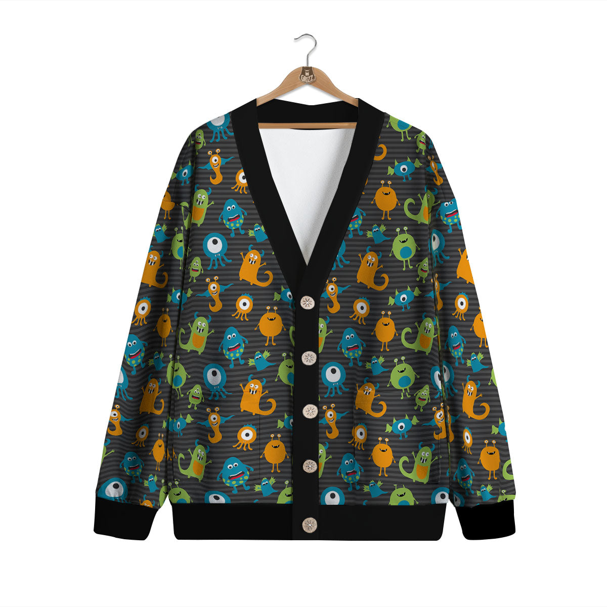 Alien Grey Striped Print Pattern Cardigan-grizzshop