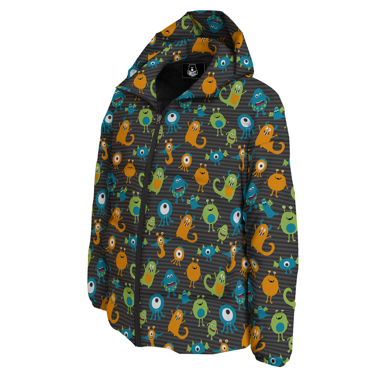 Alien Grey Striped Print Pattern Down Jacket-grizzshop