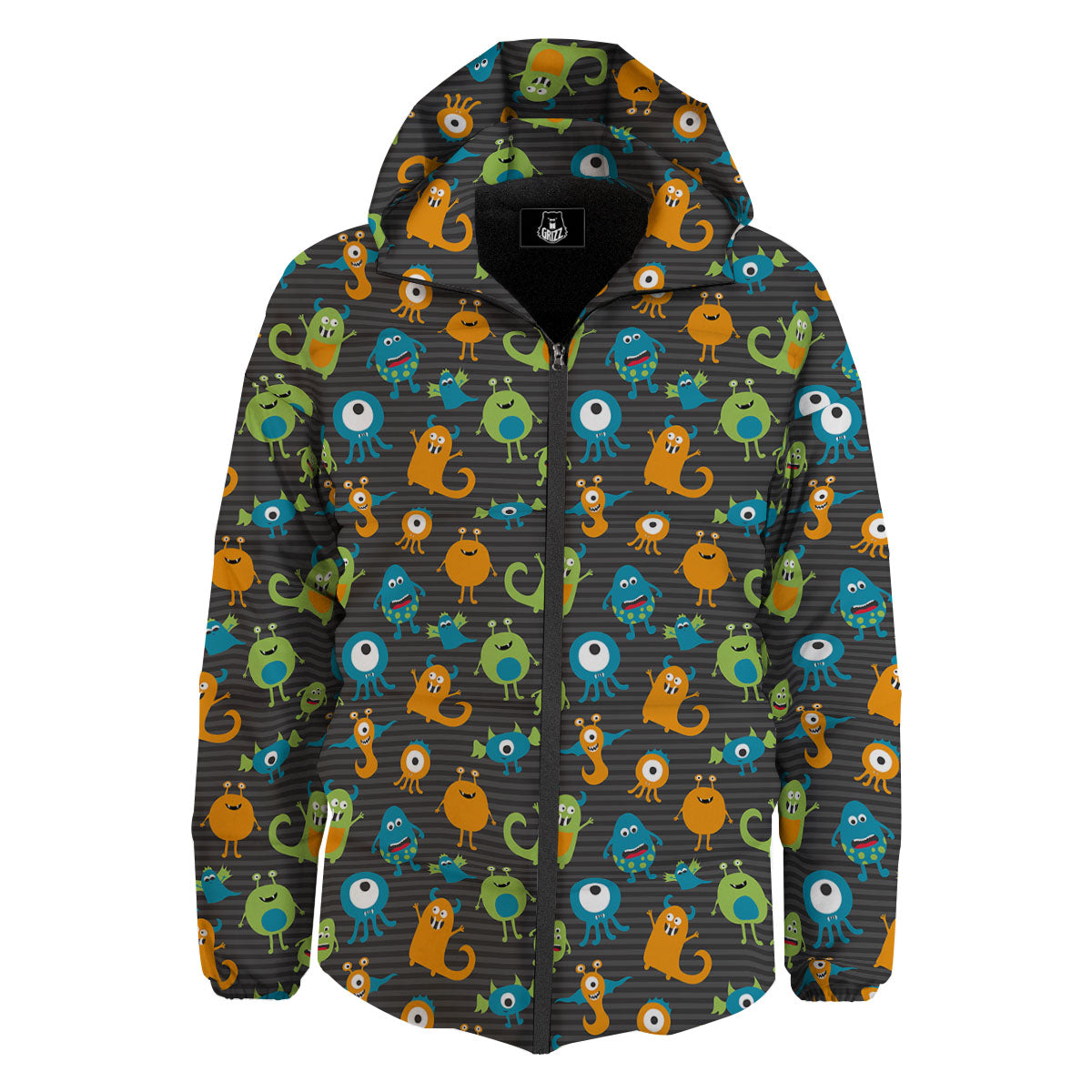 Alien Grey Striped Print Pattern Down Jacket-grizzshop