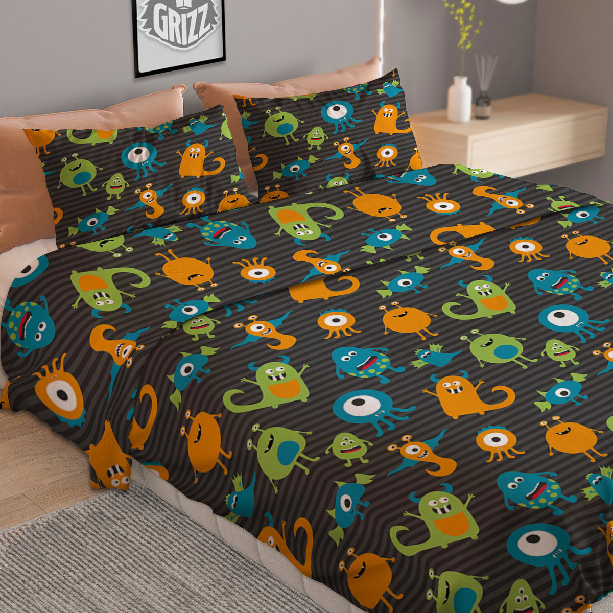Alien Grey Striped Print Pattern Duvet Cover Bedding Set