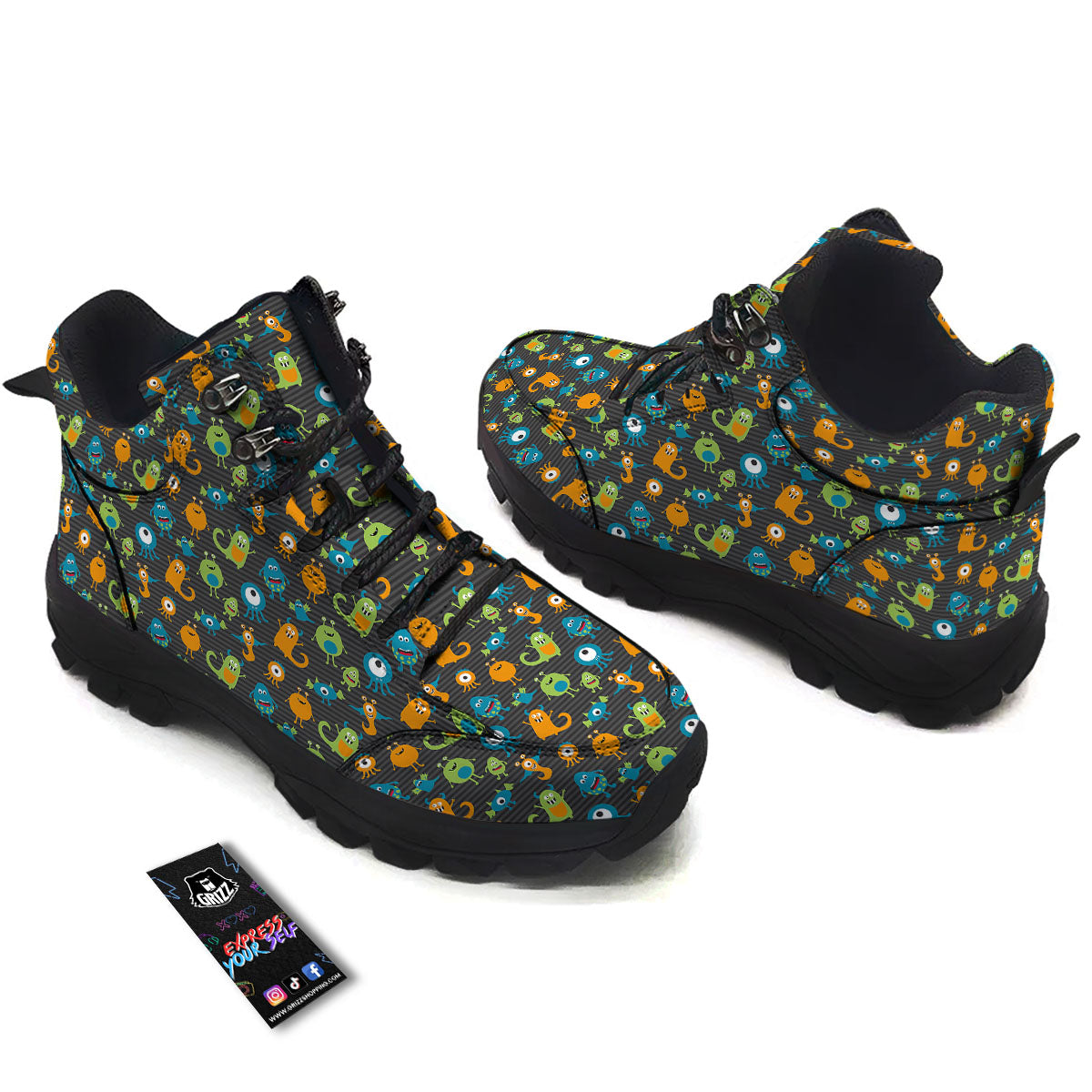 Alien Grey Striped Print Pattern Hiking Shoes-grizzshop