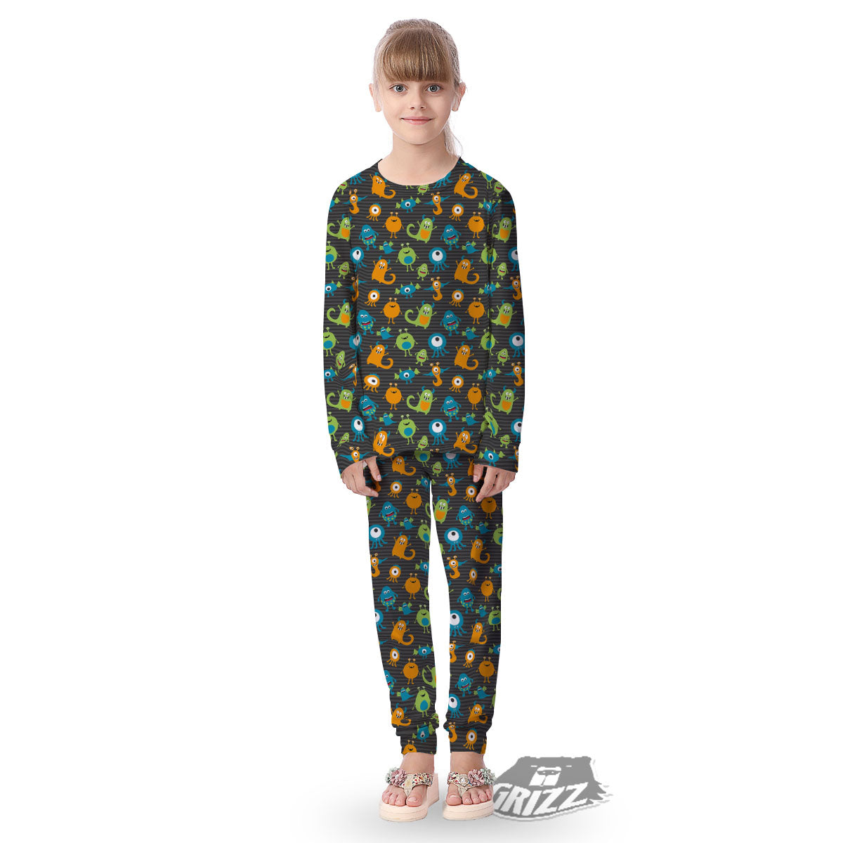 Alien Grey Striped Print Pattern Kid's Pajamas-grizzshop
