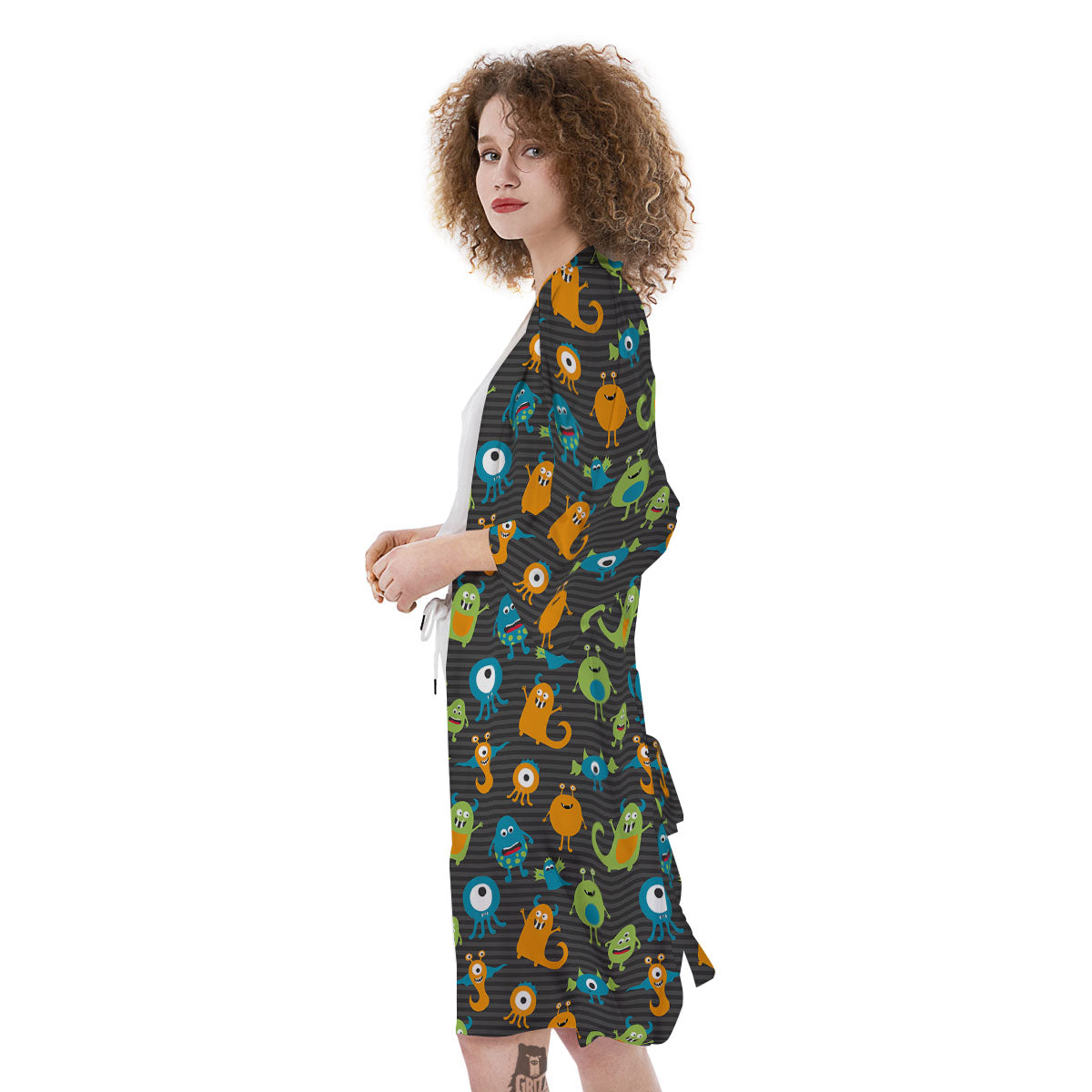 Alien Grey Striped Print Pattern Kimono-grizzshop