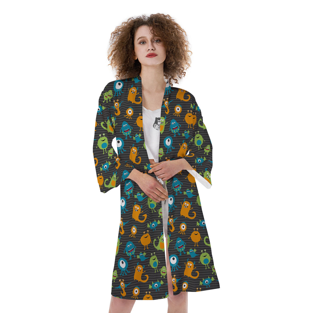Alien Grey Striped Print Pattern Kimono-grizzshop