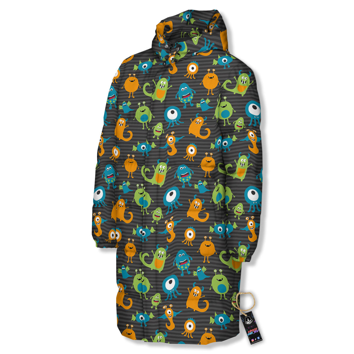 Alien Grey Striped Print Pattern Long Down Jacket-grizzshop