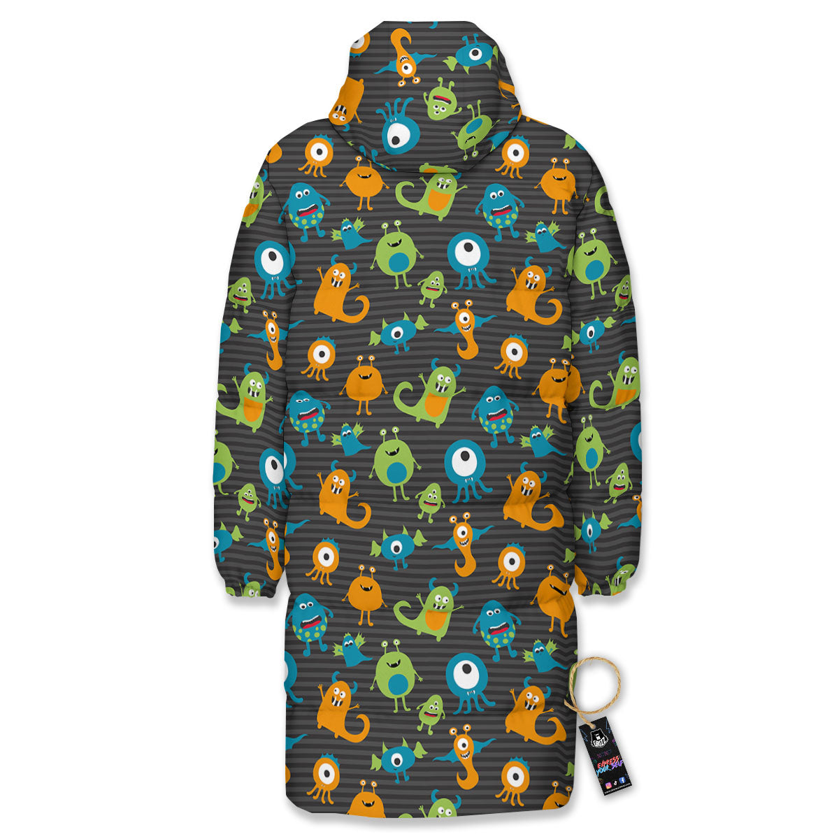 Alien Grey Striped Print Pattern Long Down Jacket-grizzshop
