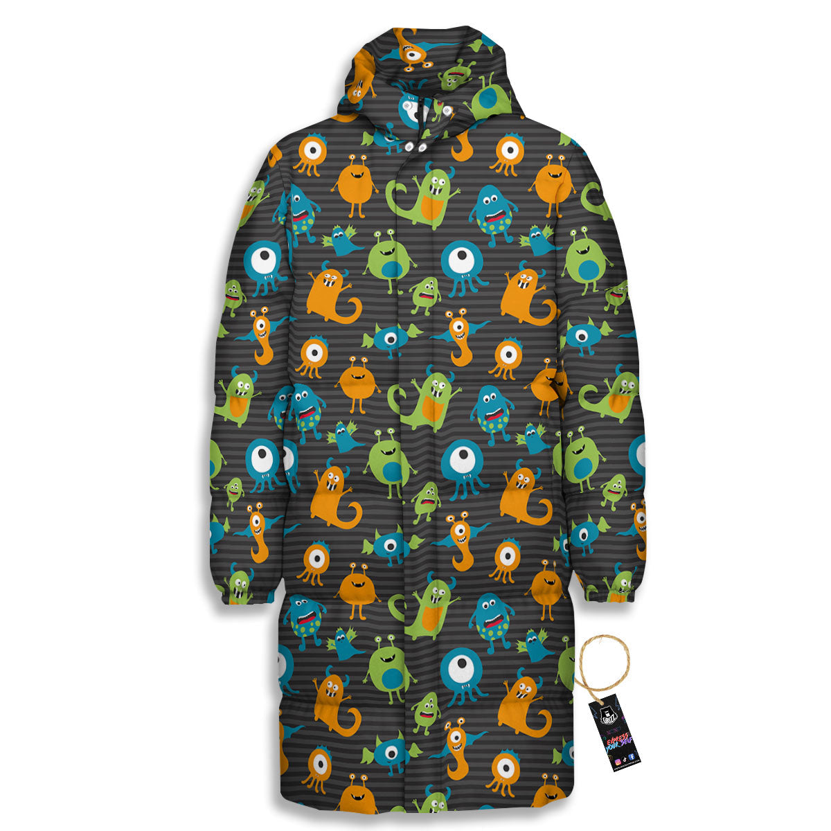 Alien Grey Striped Print Pattern Long Down Jacket-grizzshop
