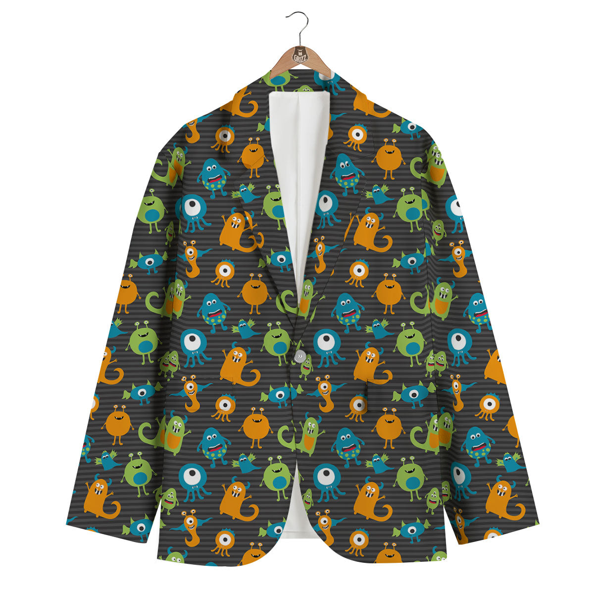 Alien Grey Striped Print Pattern Men's Blazer-grizzshop