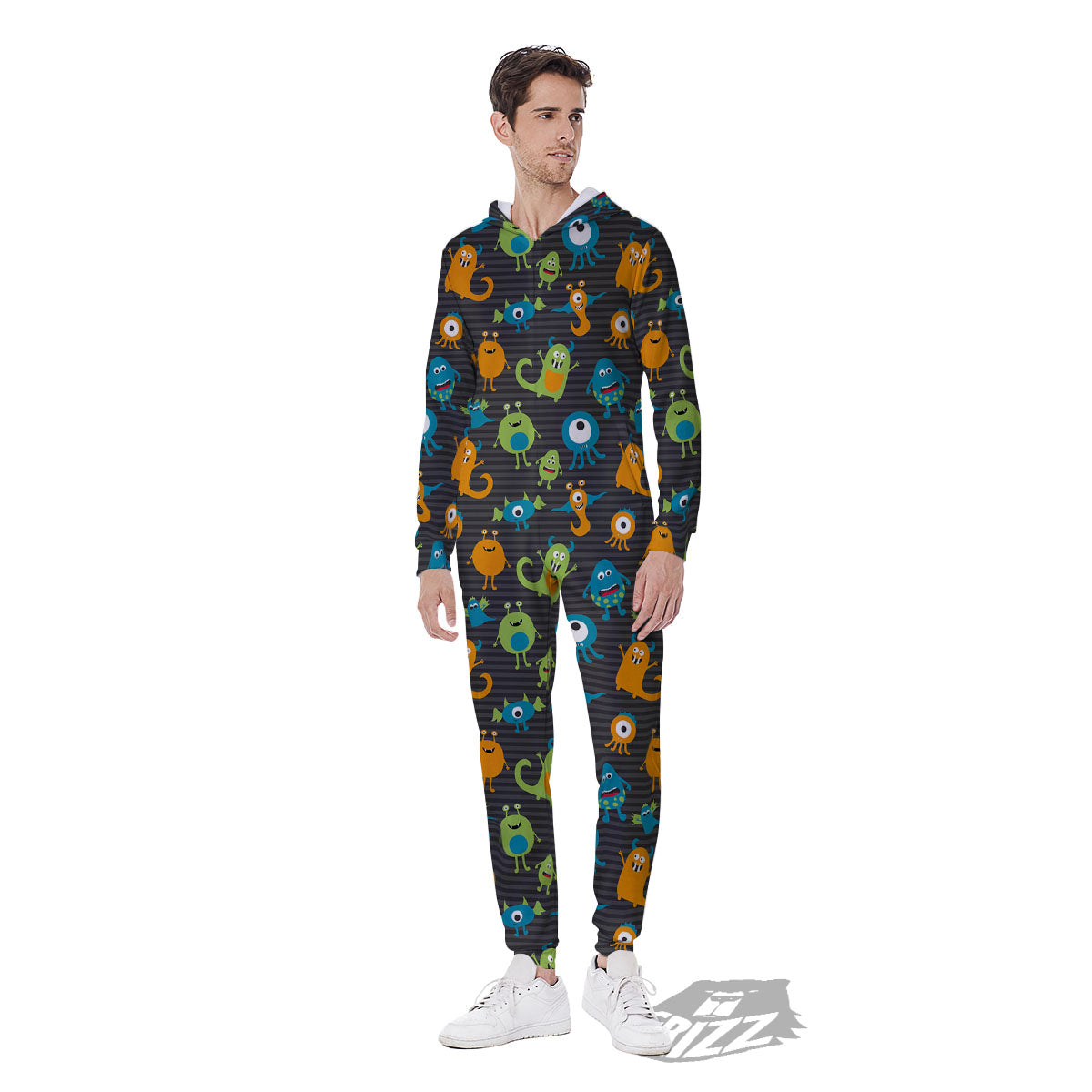 Alien Grey Striped Print Pattern Men's Jumpsuit-grizzshop