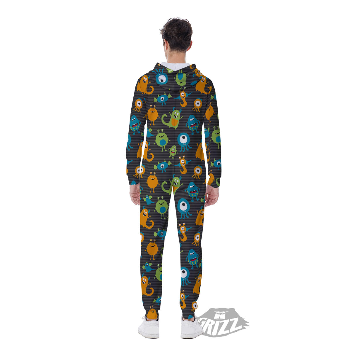 Alien Grey Striped Print Pattern Men's Jumpsuit-grizzshop