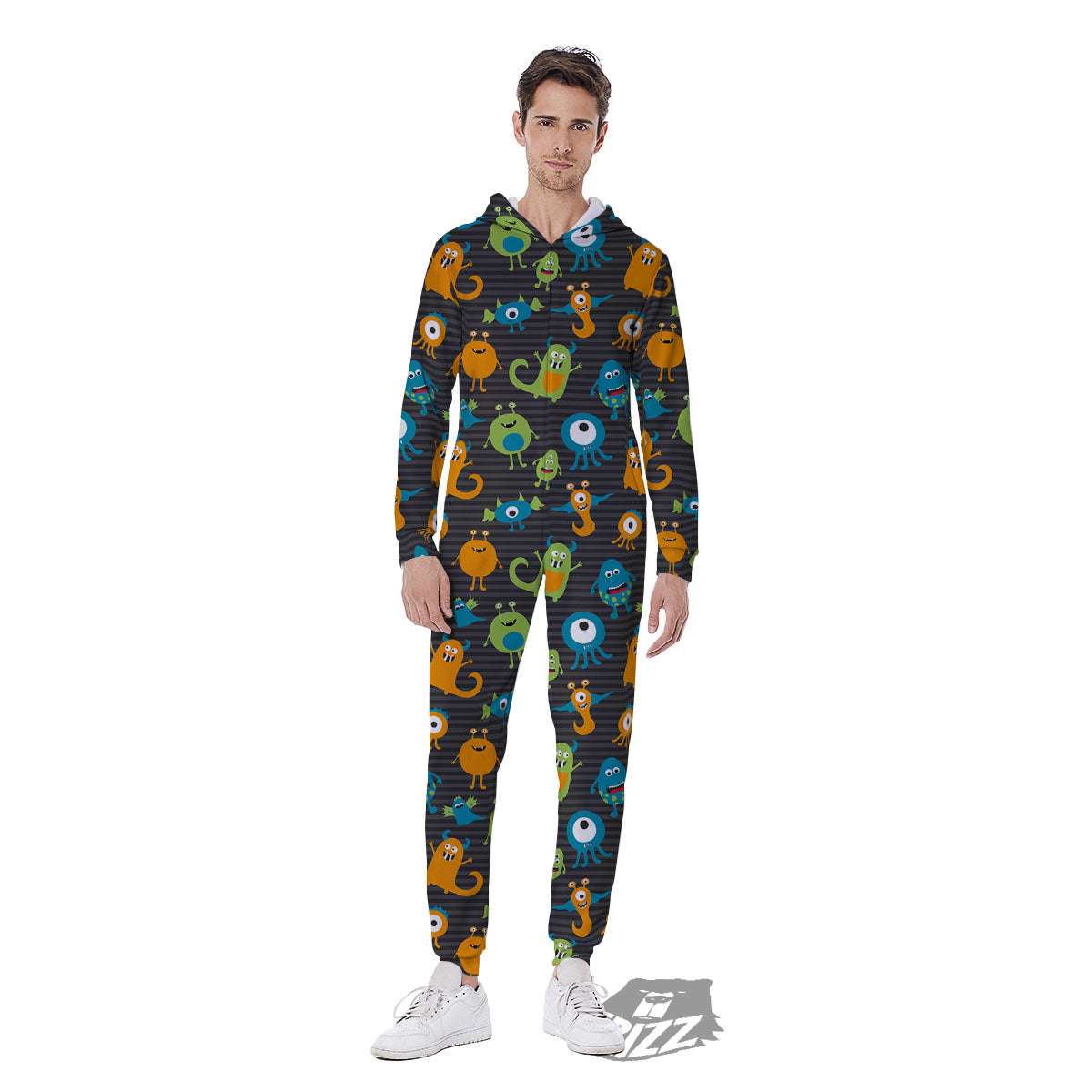 Alien Grey Striped Print Pattern Men's Jumpsuit-grizzshop