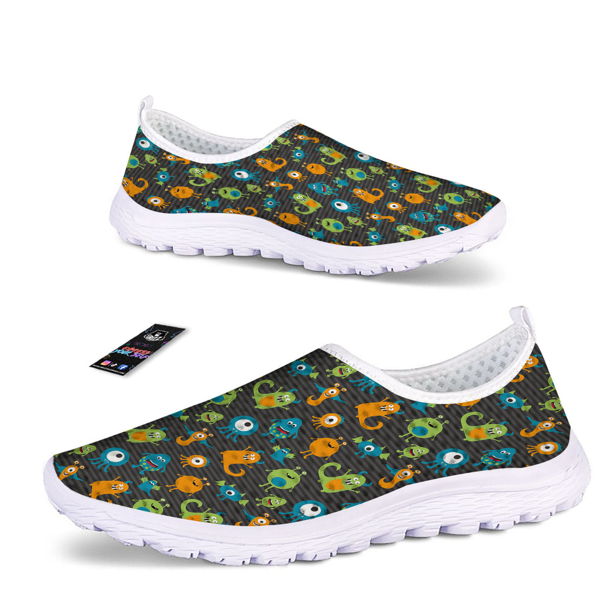 Alien Grey Striped Print Pattern Nurse Shoes-grizzshop