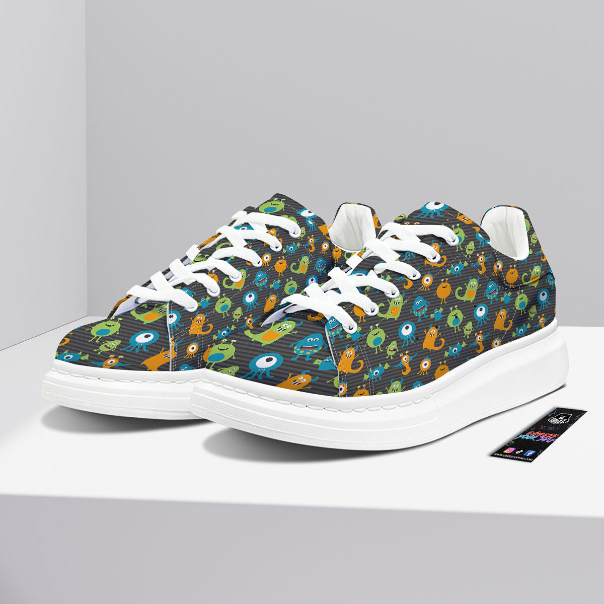 Alien Grey Striped Print Pattern Platform Shoes-grizzshop