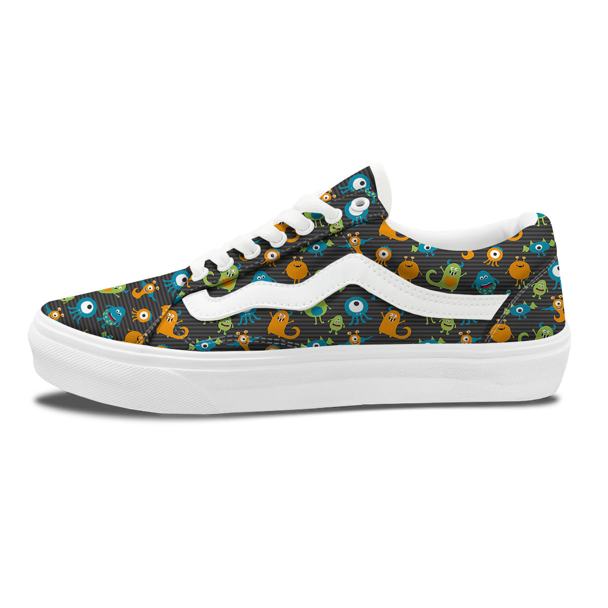 Alien Grey Striped Print Pattern Skate Shoes-grizzshop