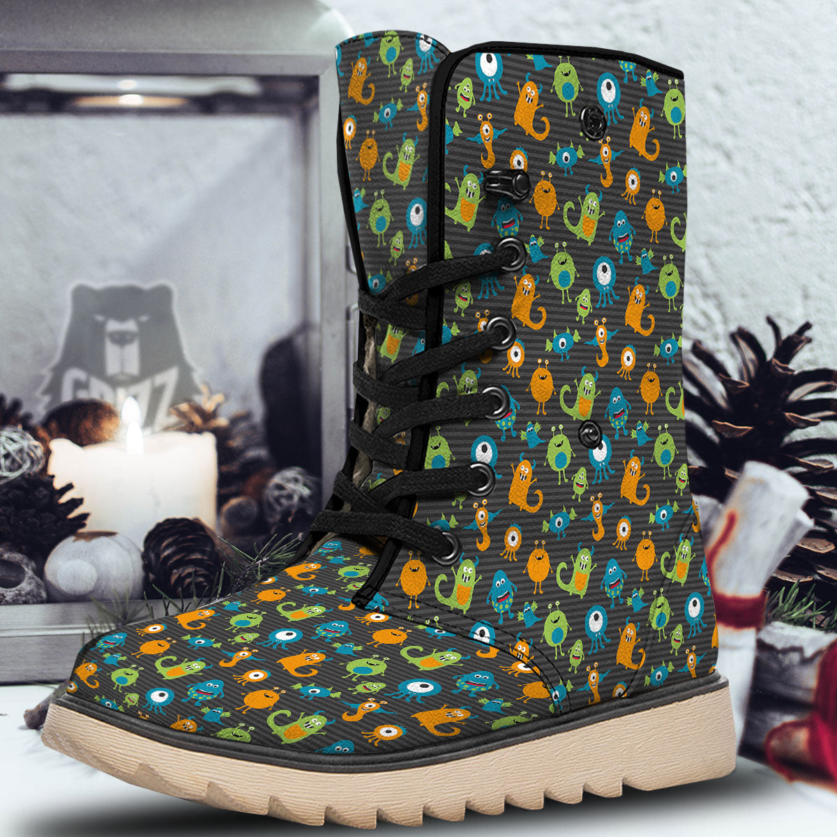 Alien Grey Striped Print Pattern Snow Boots-grizzshop