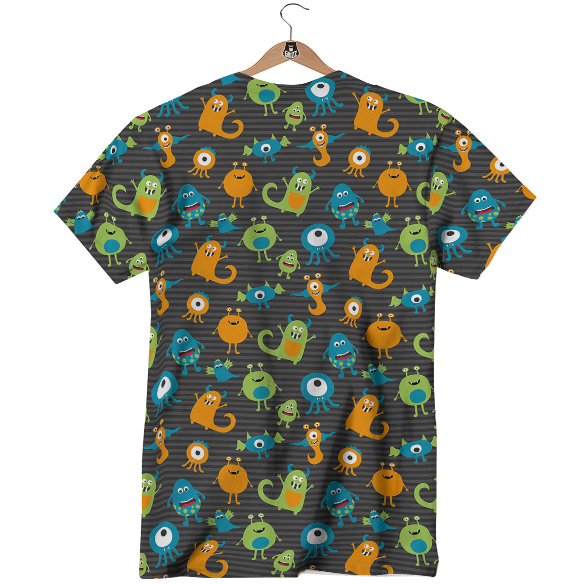Alien Grey Striped Print Pattern T-Shirt-grizzshop
