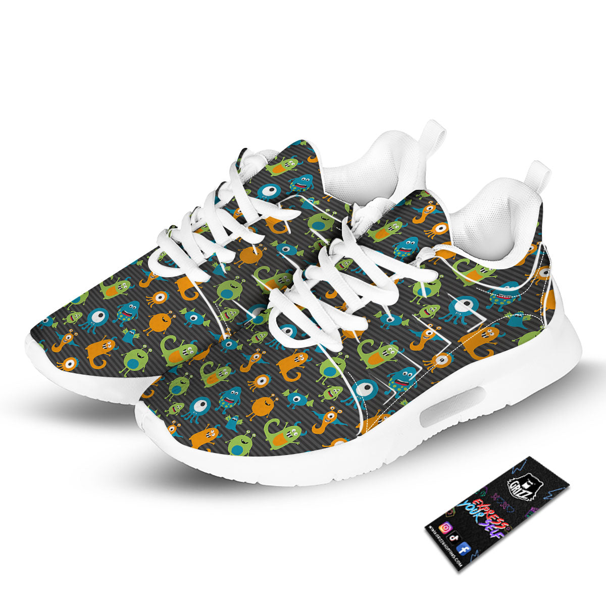 Alien Grey Striped Print Pattern Tennis Shoes-grizzshop