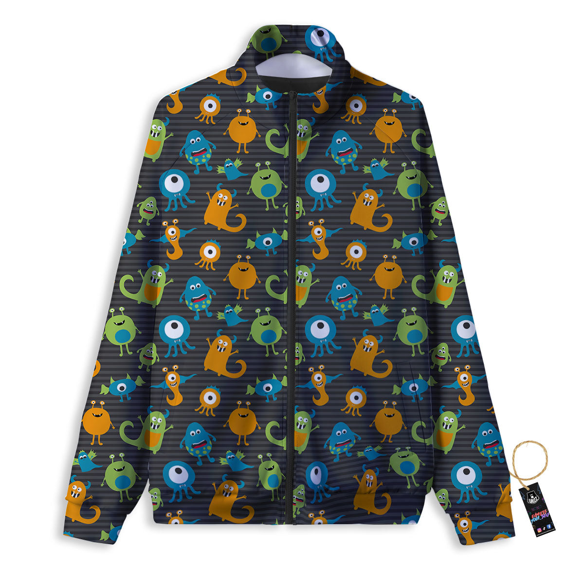 Alien Grey Striped Print Pattern Track Jacket-grizzshop