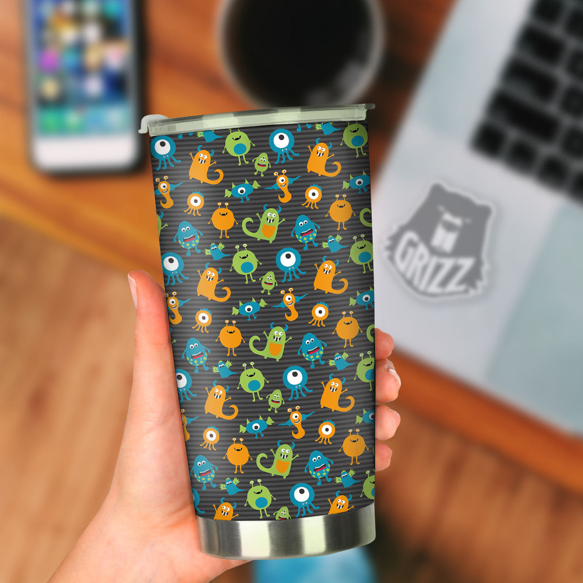 Alien Grey Striped Print Pattern Tumbler-grizzshop
