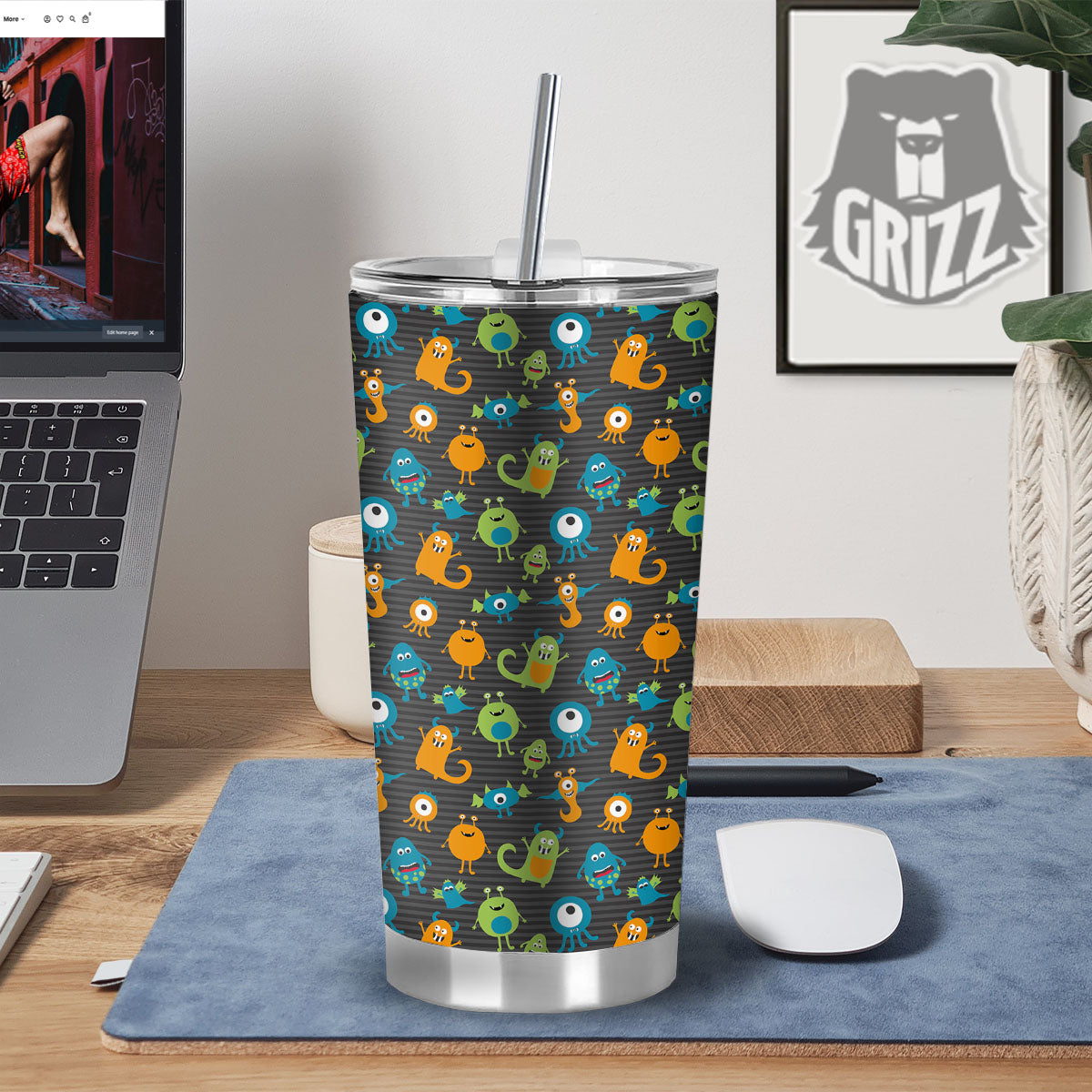 Alien Grey Striped Print Pattern Tumbler-grizzshop