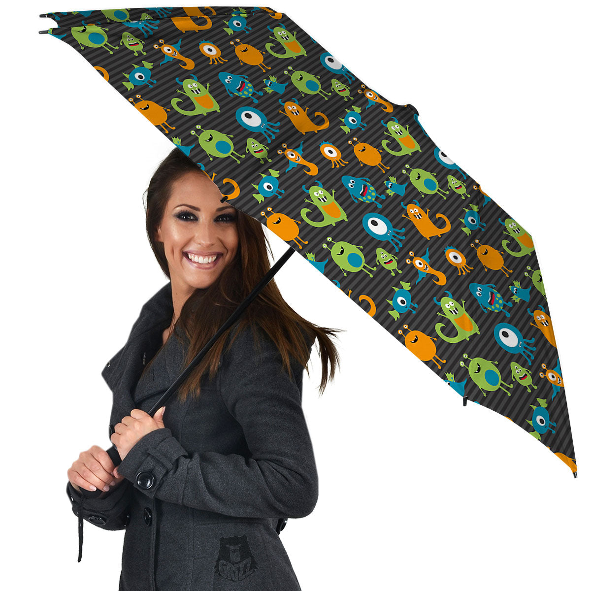 Alien Grey Striped Print Pattern Umbrella-grizzshop
