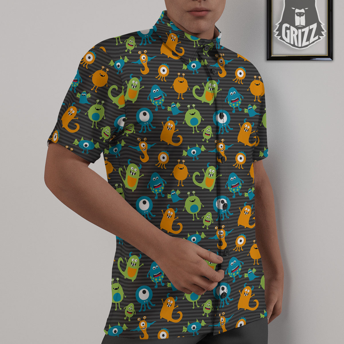 Alien Grey Striped Print Pattern Untucked Shirts-grizzshop