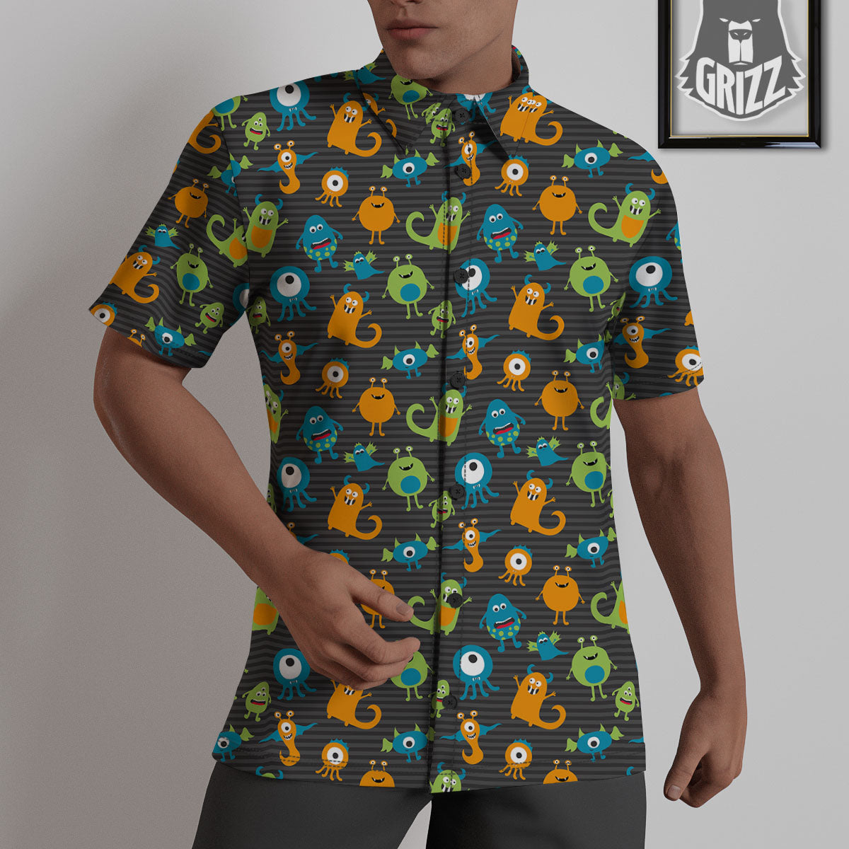 Alien Grey Striped Print Pattern Untucked Shirts-grizzshop