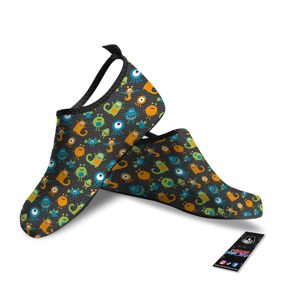 Alien Grey Striped Print Pattern Water Shoes-grizzshop