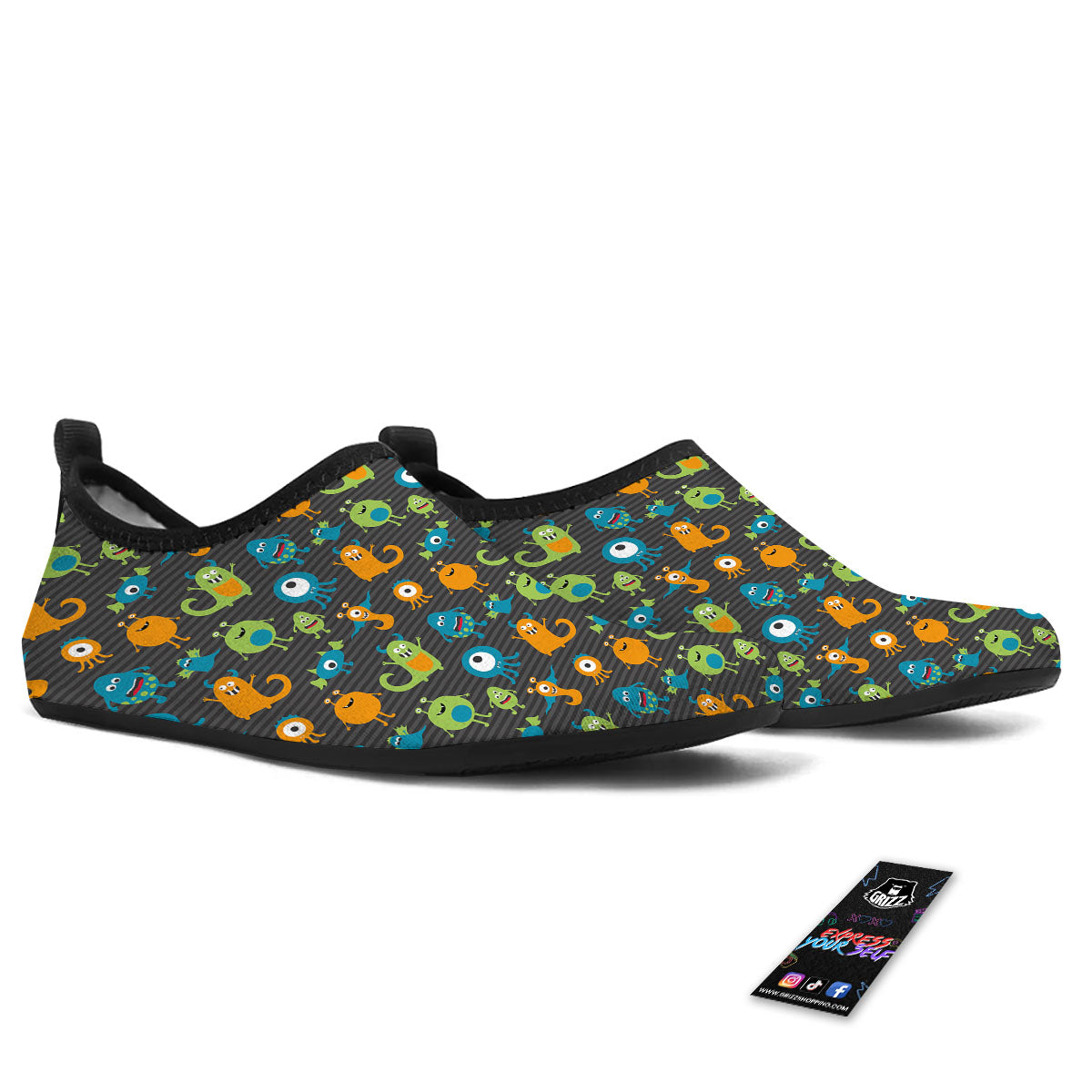 Alien Grey Striped Print Pattern Water Shoes-grizzshop