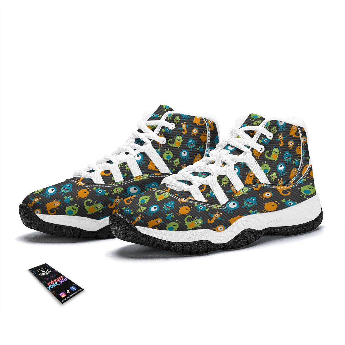 Alien Grey Striped Print Pattern White Bball Shoes-grizzshop