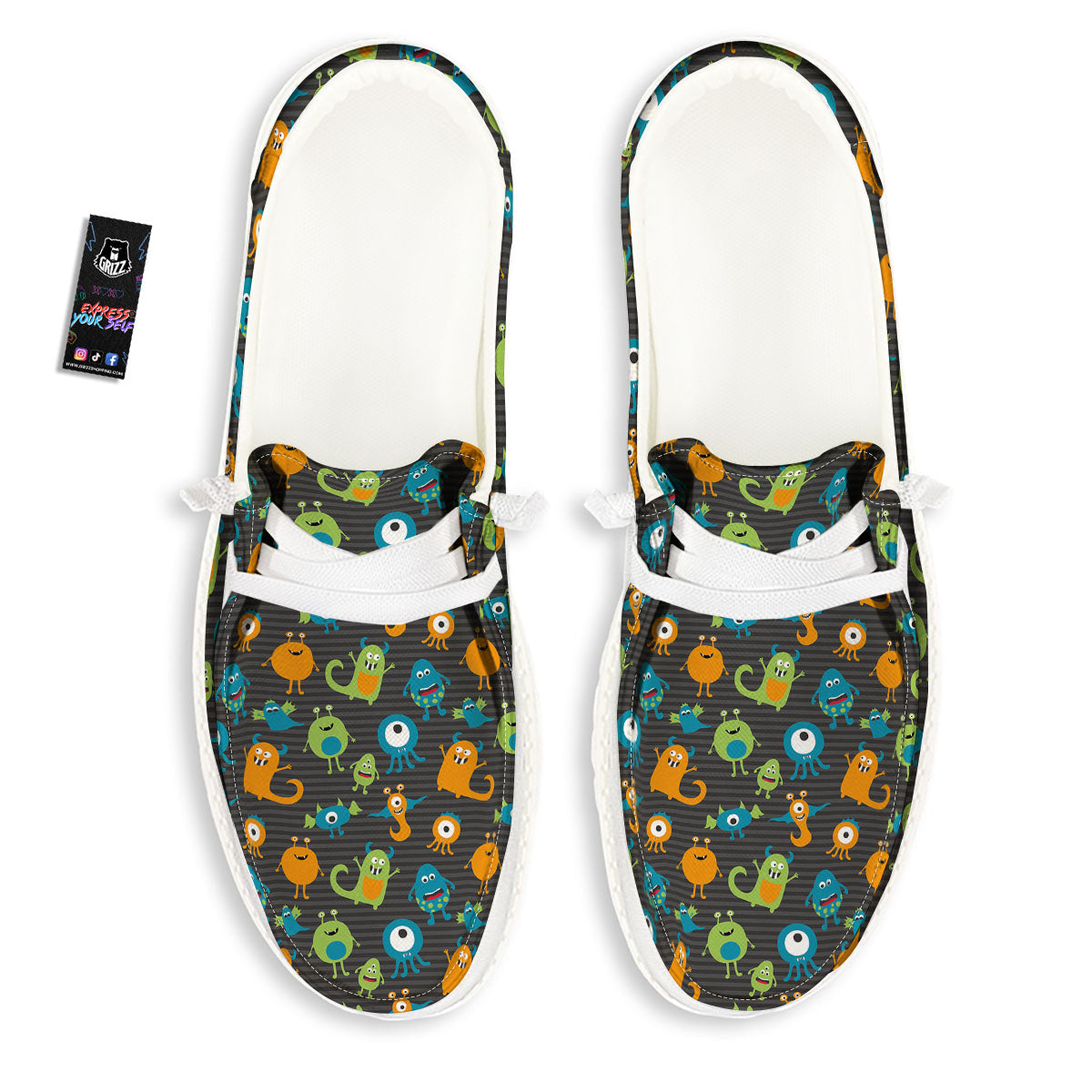 Alien Grey Striped Print Pattern White Loafers-grizzshop
