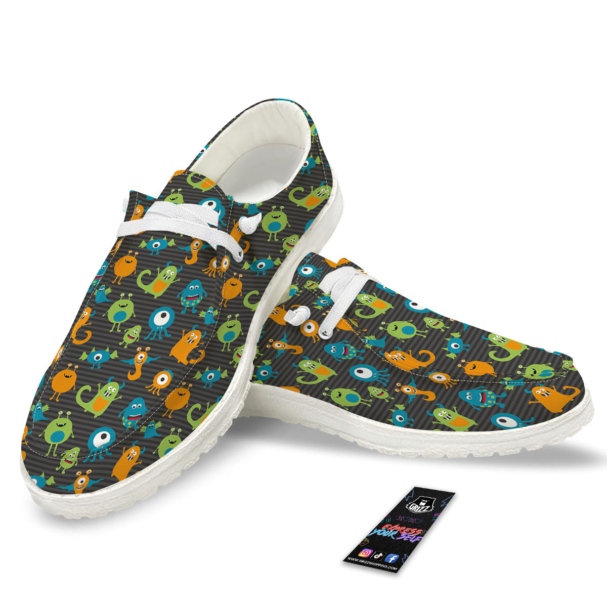 Alien Grey Striped Print Pattern White Loafers-grizzshop
