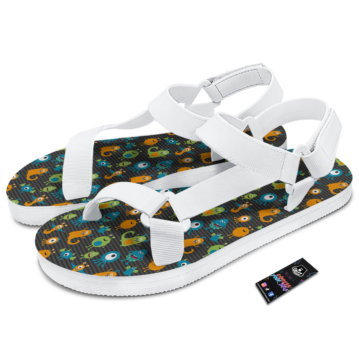 Alien Grey Striped Print Pattern White Open Toe Sandals-grizzshop