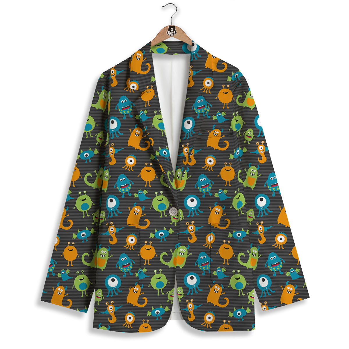 Alien Grey Striped Print Pattern Women's Blazer-grizzshop