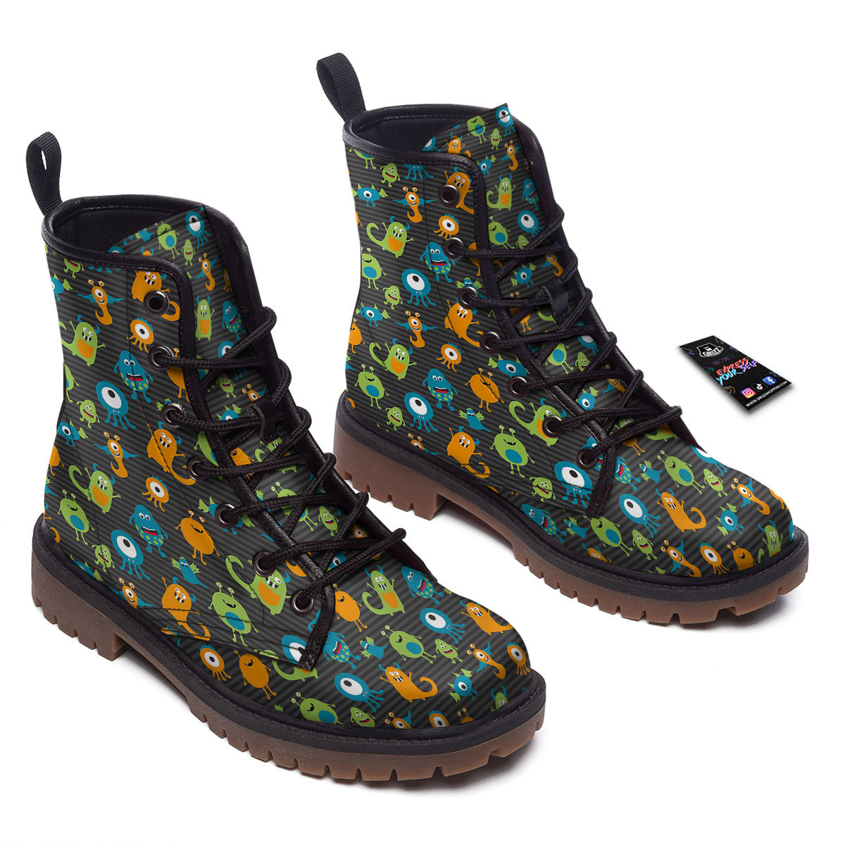 Alien Grey Striped Print Pattern Work Boots-grizzshop