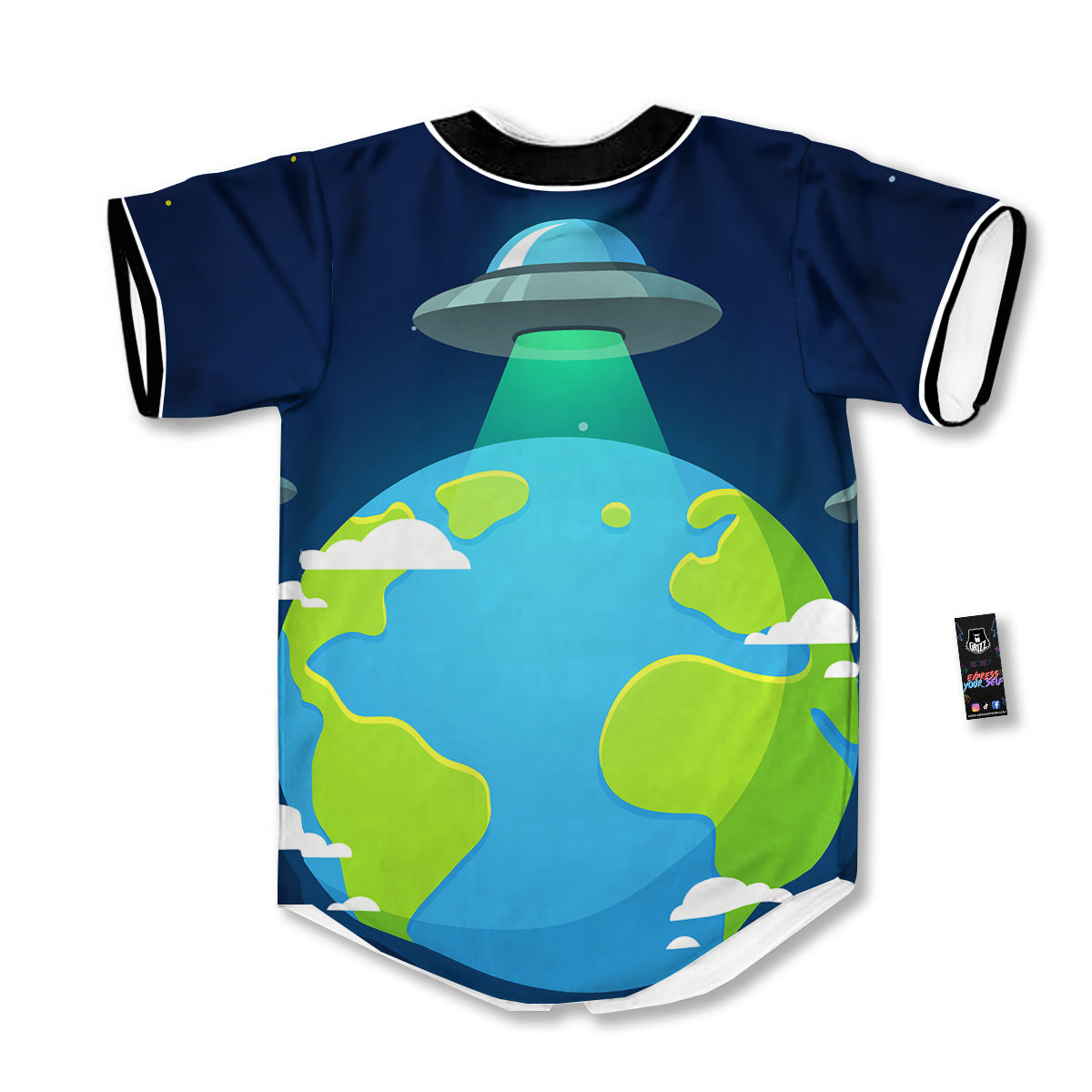 Alien Invasion And Earth Print Baseball Jersey-grizzshop