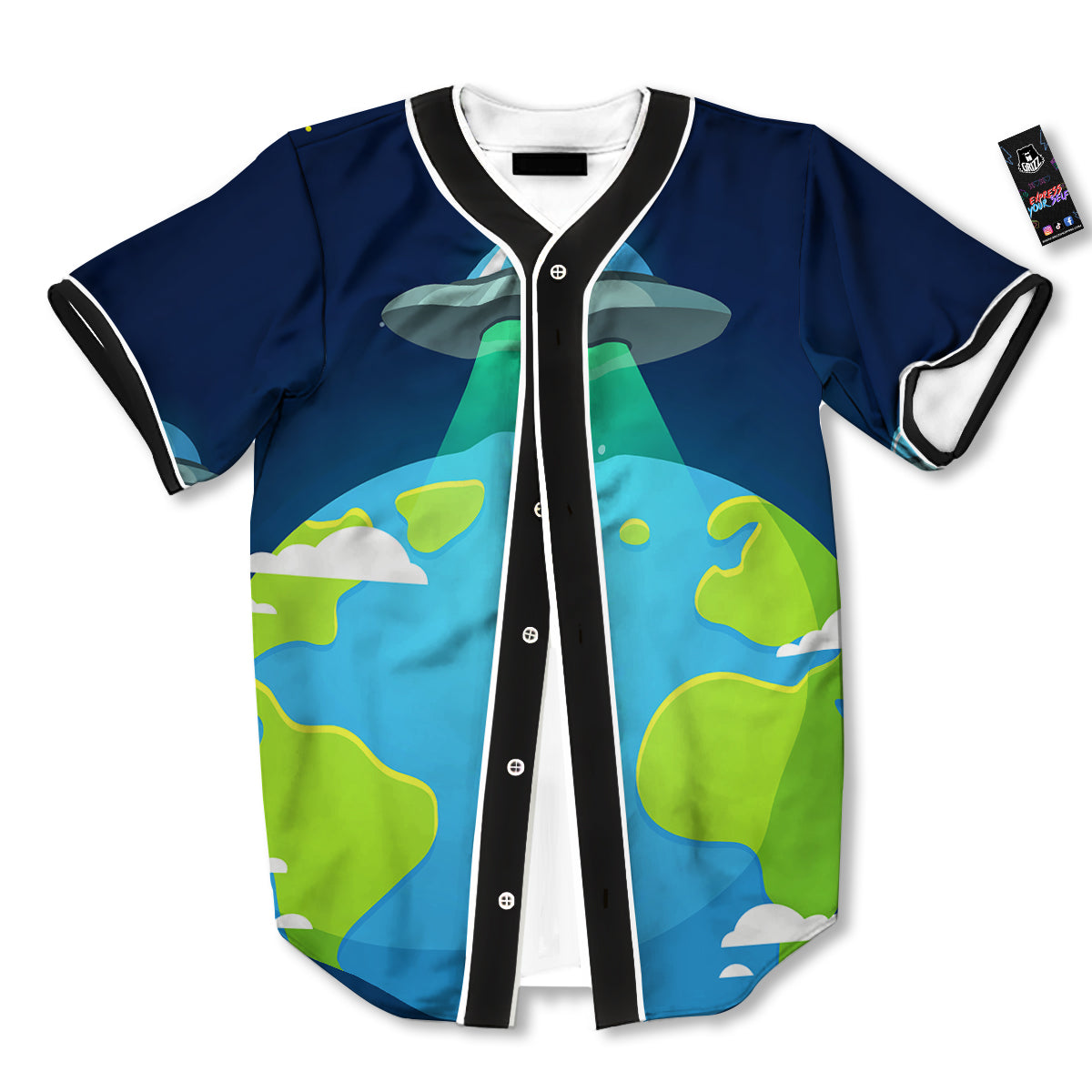 Alien Invasion And Earth Print Baseball Jersey-grizzshop