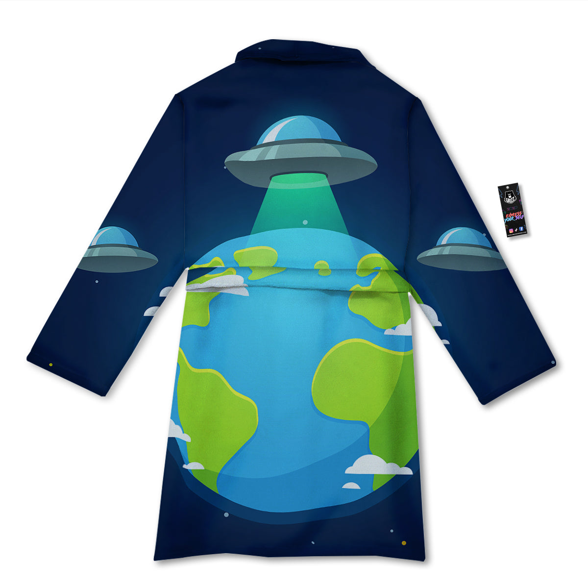 Alien Invasion And Earth Print Bathrobe-grizzshop