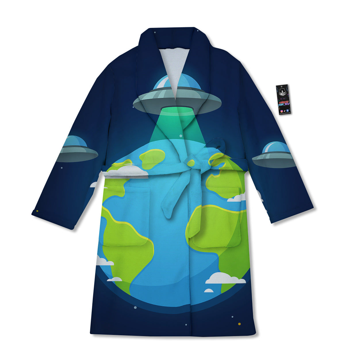 Alien Invasion And Earth Print Bathrobe-grizzshop
