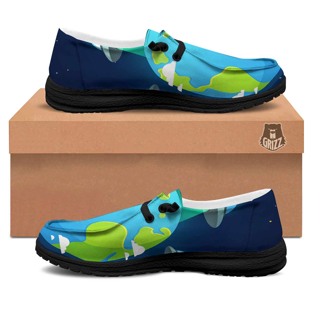 Alien Invasion And Earth Print Black Loafers-grizzshop