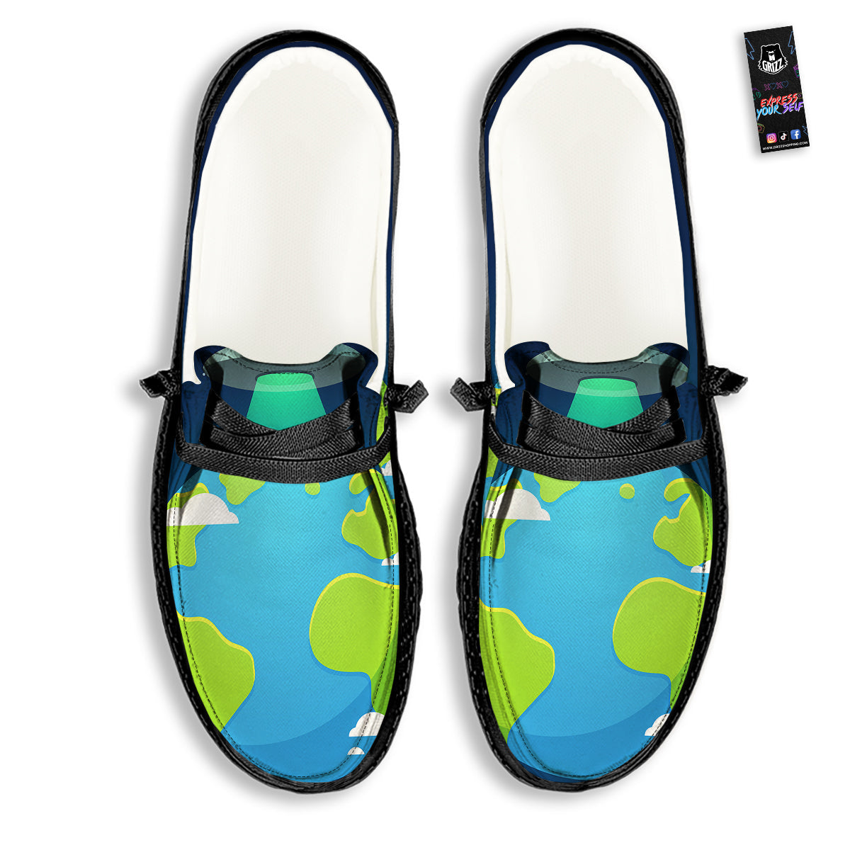 Alien Invasion And Earth Print Black Loafers-grizzshop