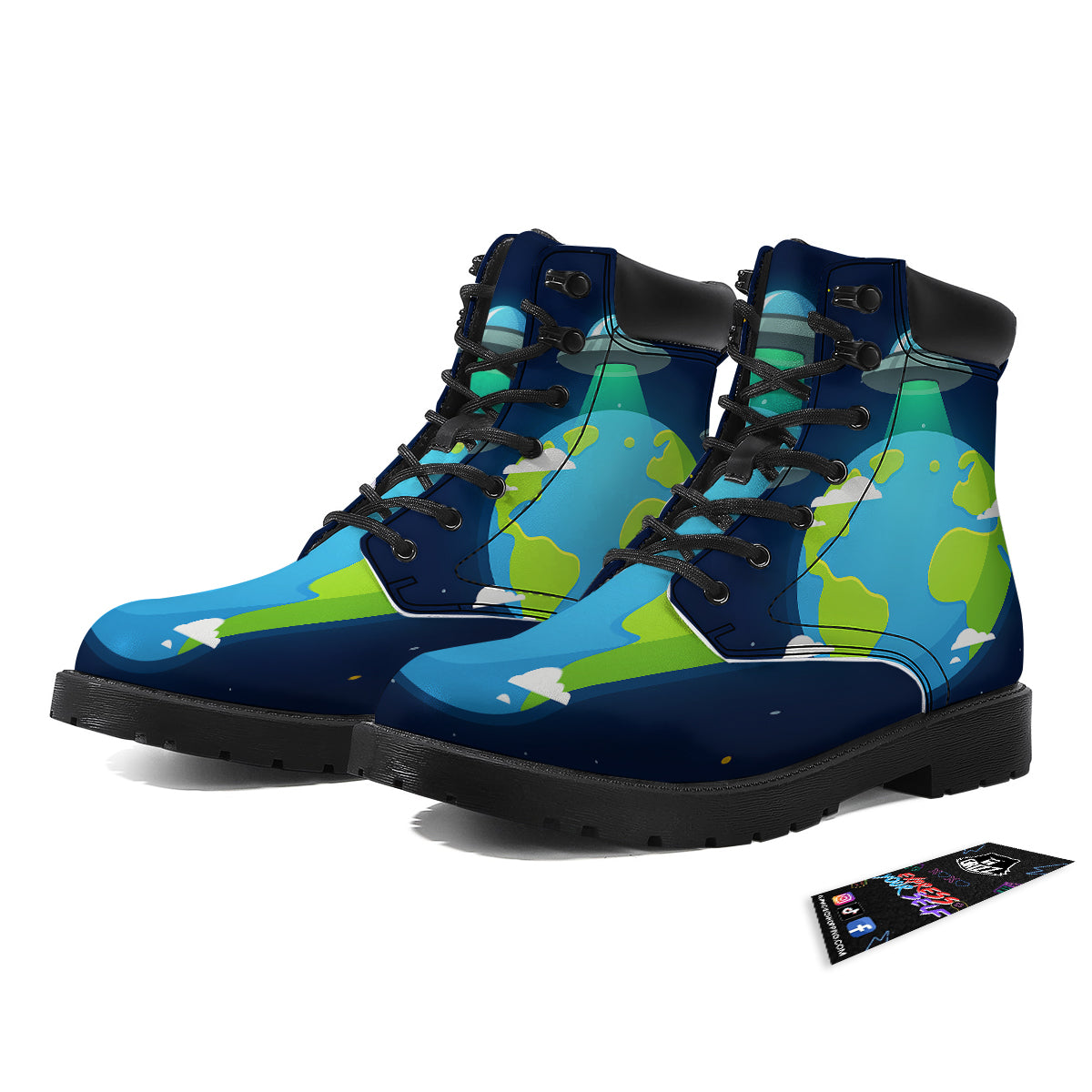 Alien Invasion And Earth Print Boots-grizzshop