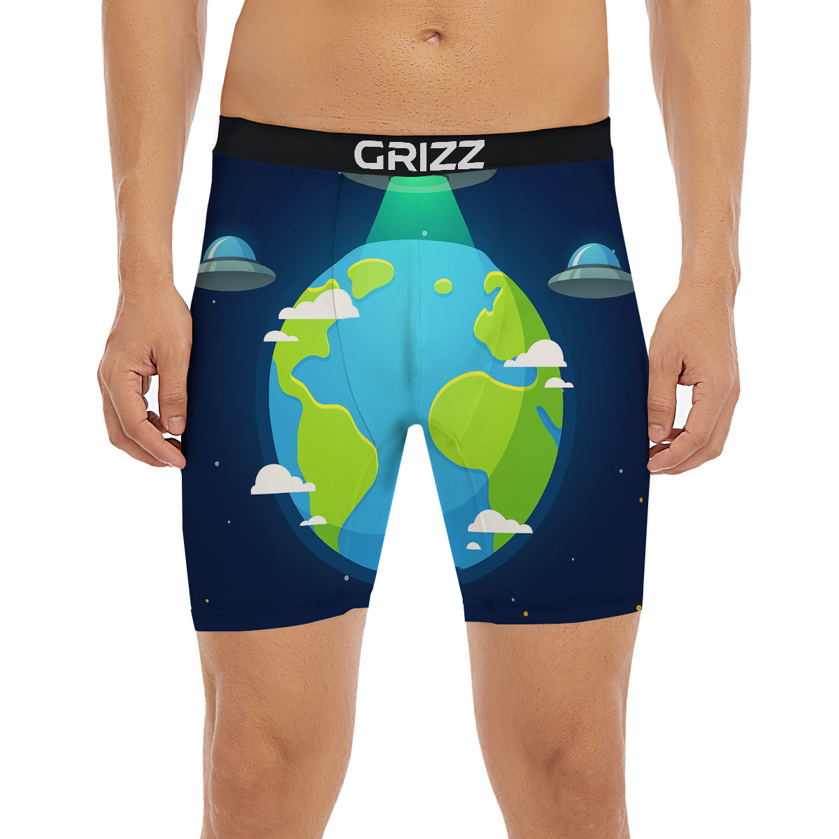 Alien Invasion And Earth Print Boxer Briefs-grizzshop