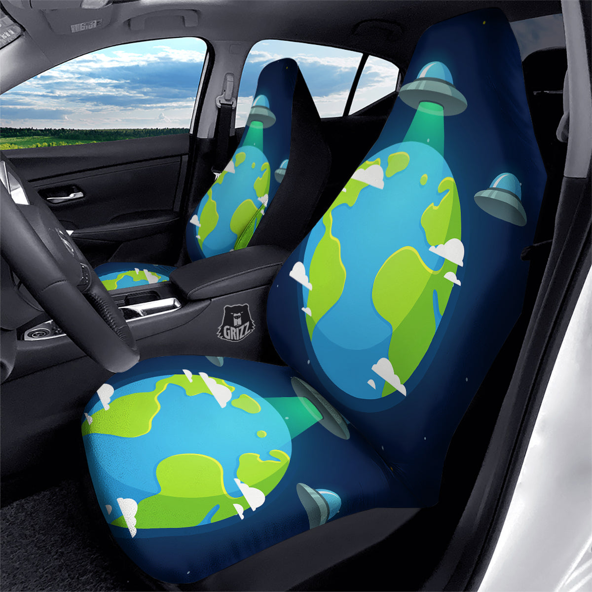 Alien Invasion And Earth Print Car Seat Covers-grizzshop