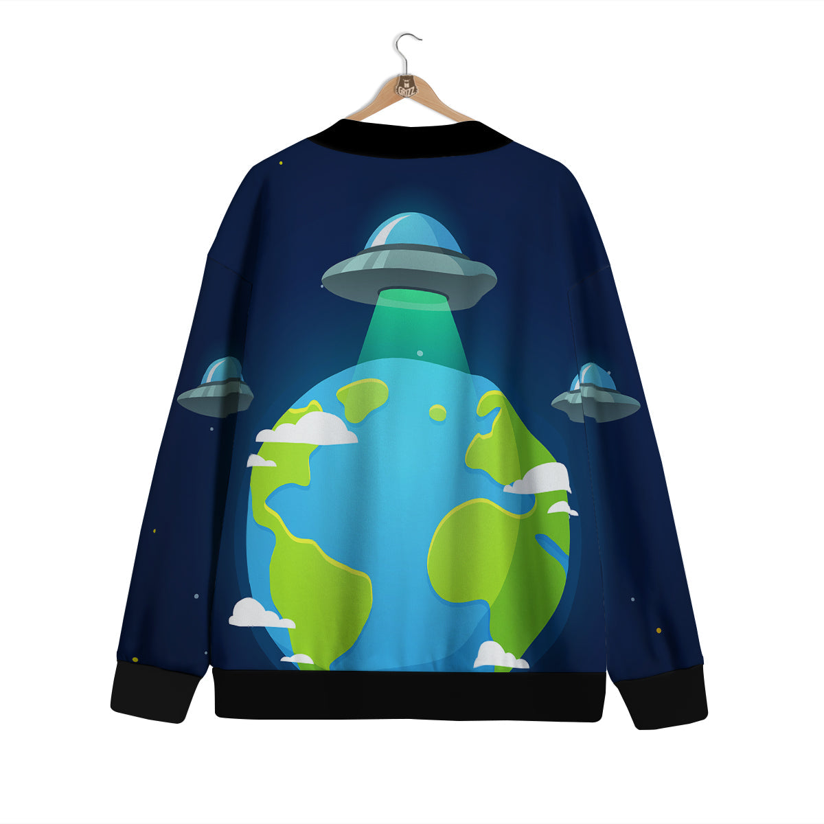 Alien Invasion And Earth Print Cardigan-grizzshop