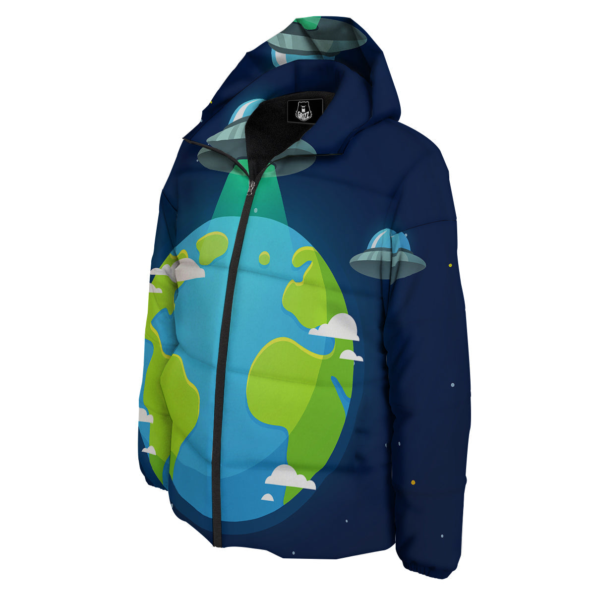 Alien Invasion And Earth Print Down Jacket-grizzshop