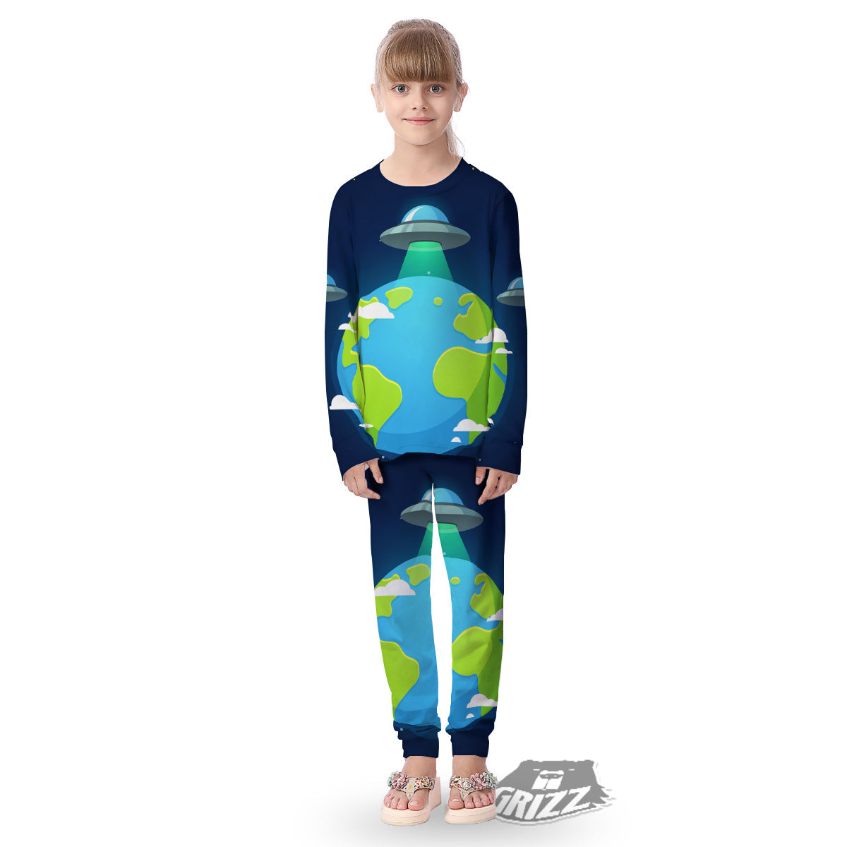 Alien Invasion And Earth Print Kid's Pajamas-grizzshop