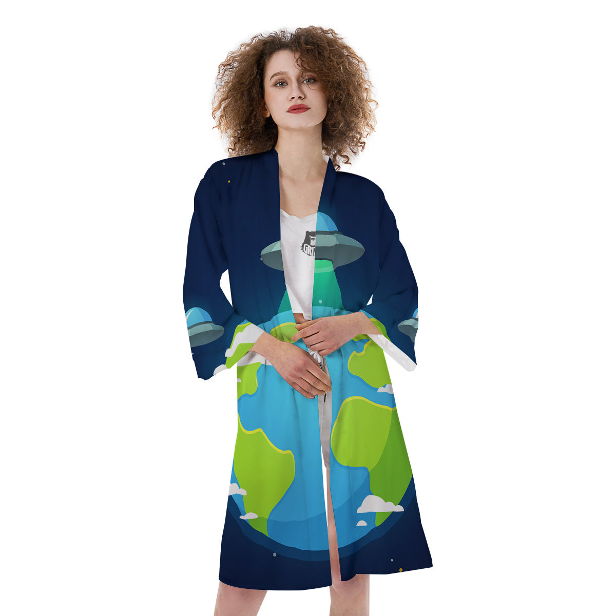 Alien Invasion And Earth Print Kimono-grizzshop