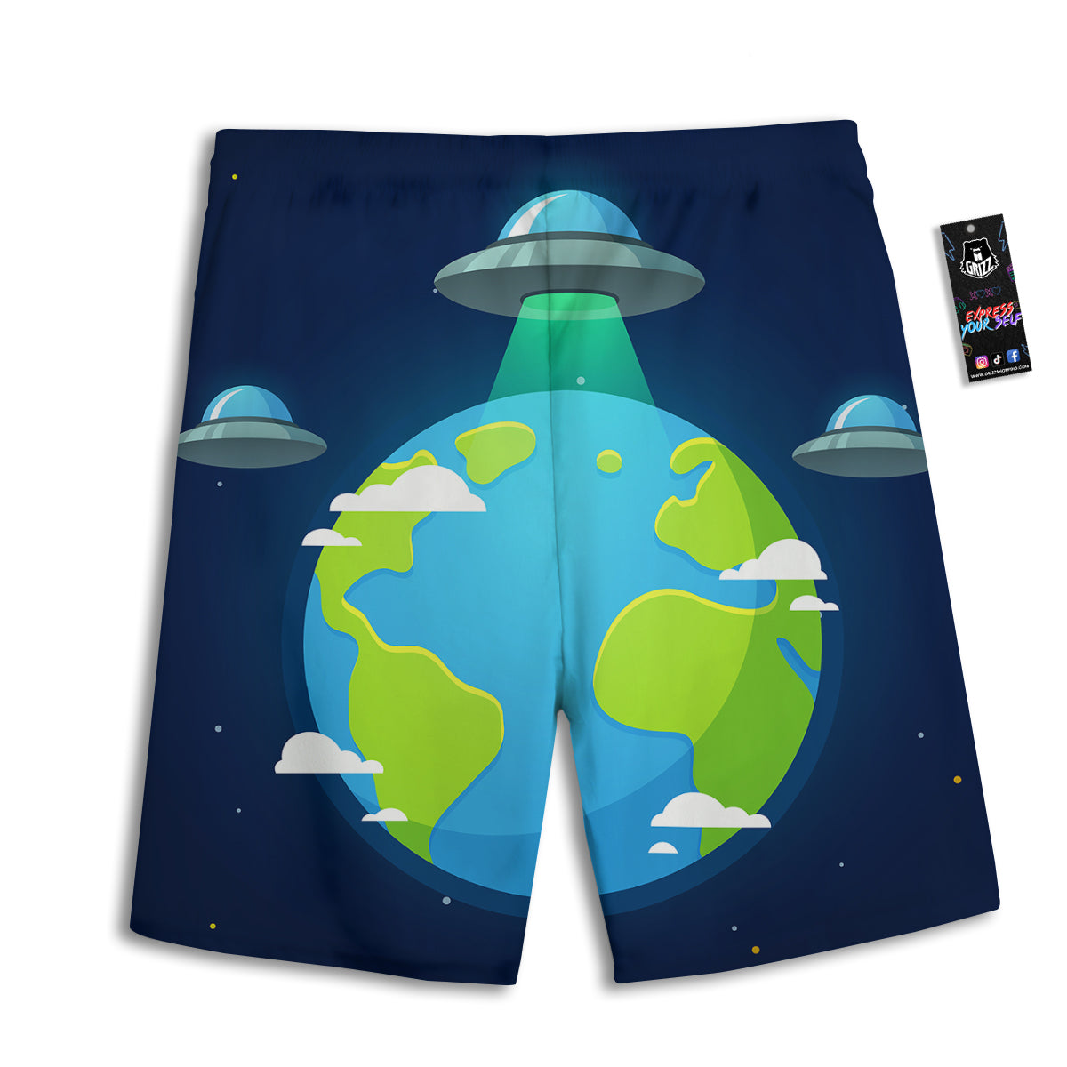Alien Invasion And Earth Print Men's Athletic Shorts