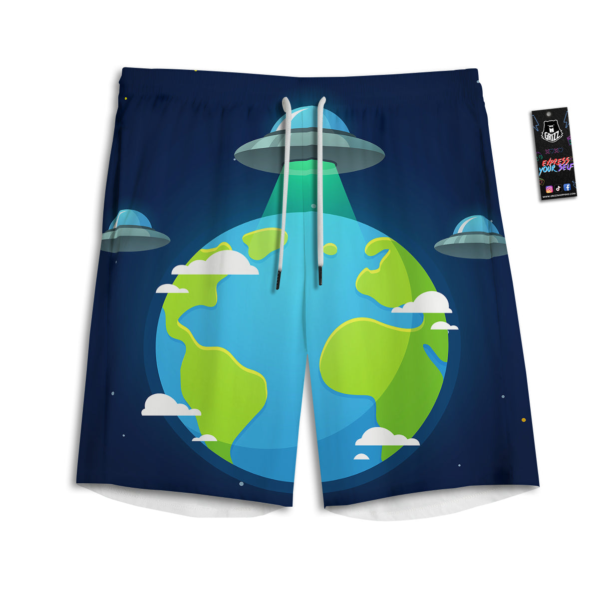Alien Invasion And Earth Print Men's Athletic Shorts
